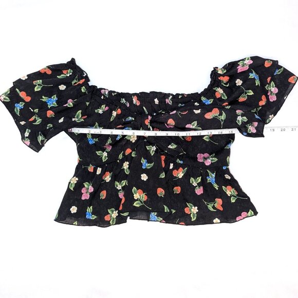 Zara | Black Floral & Berry Print Ruffle Crop Top | Size Small - Picture 13 of 15